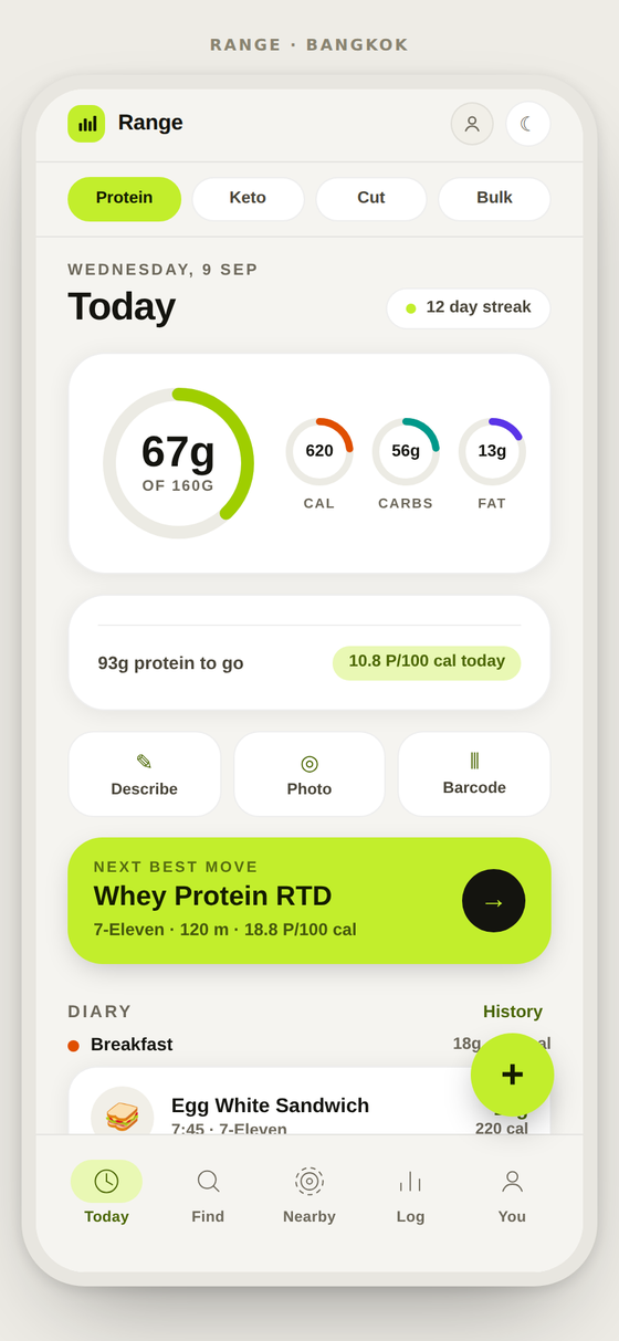 Today screen showing protein ring and next best move